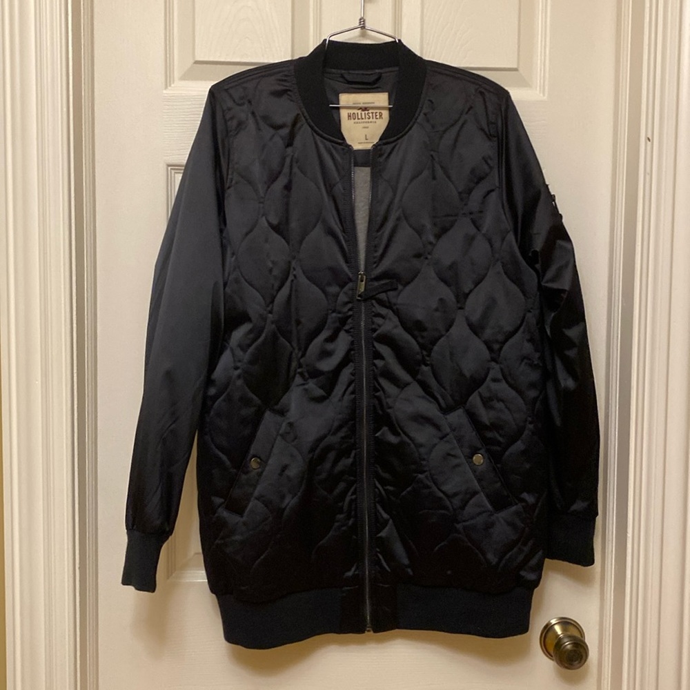 Women's Hollister Long Bomber Jacket Black L